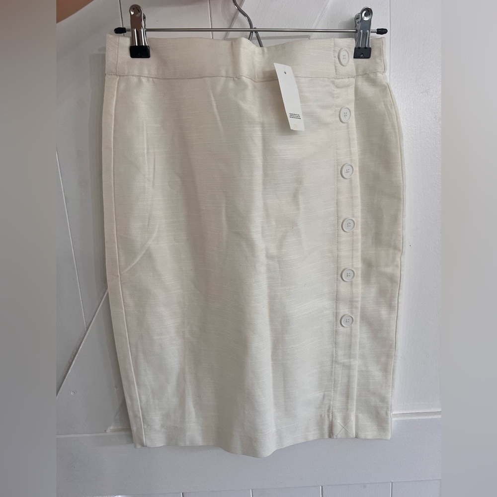 LOFT Cream Pencil Skirt with Button Detail